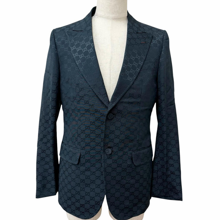 Excellent GUCCI tailored jacket GG pattern single Dark green cotton