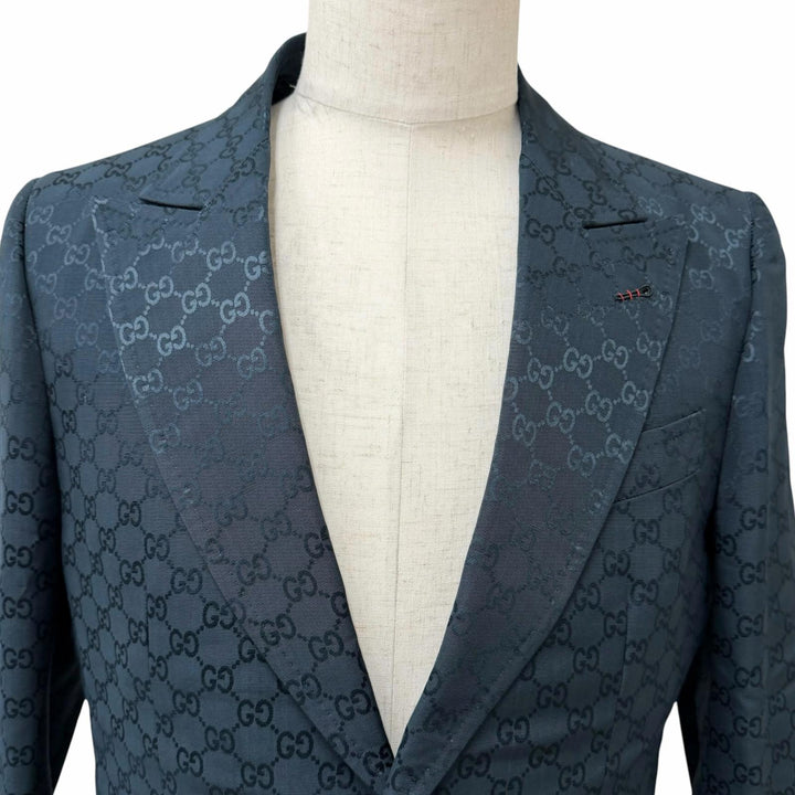 Excellent GUCCI tailored jacket GG pattern single Dark green cotton