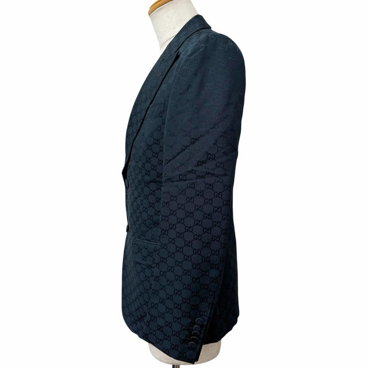 Excellent GUCCI tailored jacket GG pattern single Dark green cotton