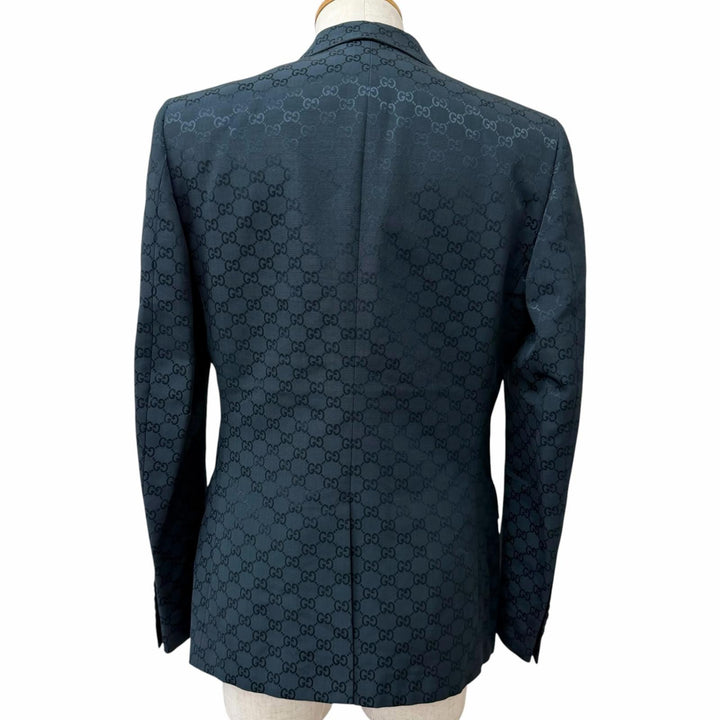 Excellent GUCCI tailored jacket GG pattern single Dark green cotton