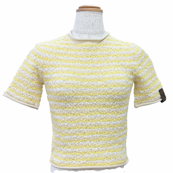 Pristine LOUIS VUITTON tops Monogram tag, border pattern, crinkle knit, XS