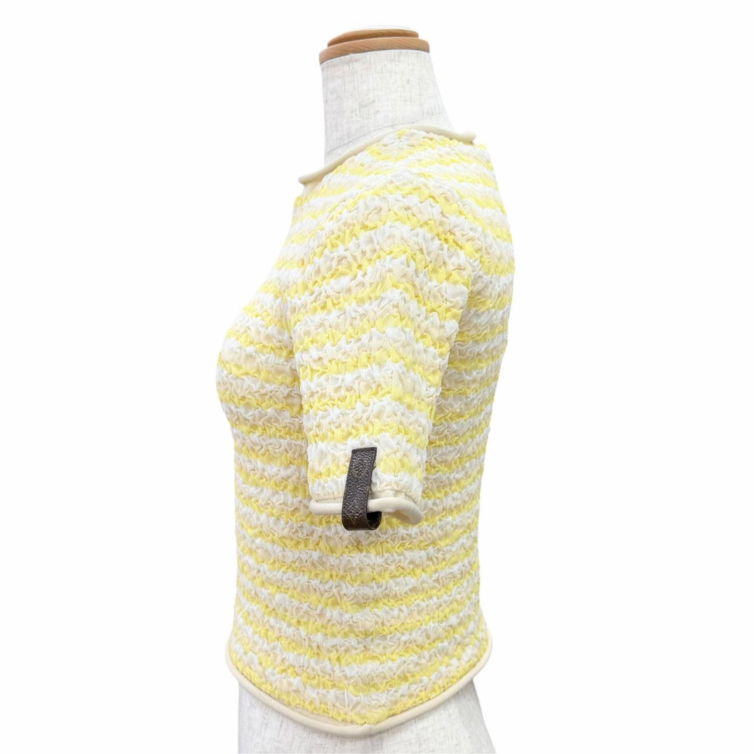 Pristine LOUIS VUITTON tops Monogram tag, border pattern, crinkle knit, XS