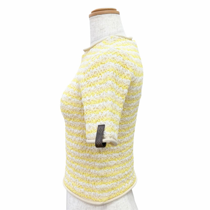 Pristine LOUIS VUITTON tops Monogram tag, border pattern, crinkle knit, XS