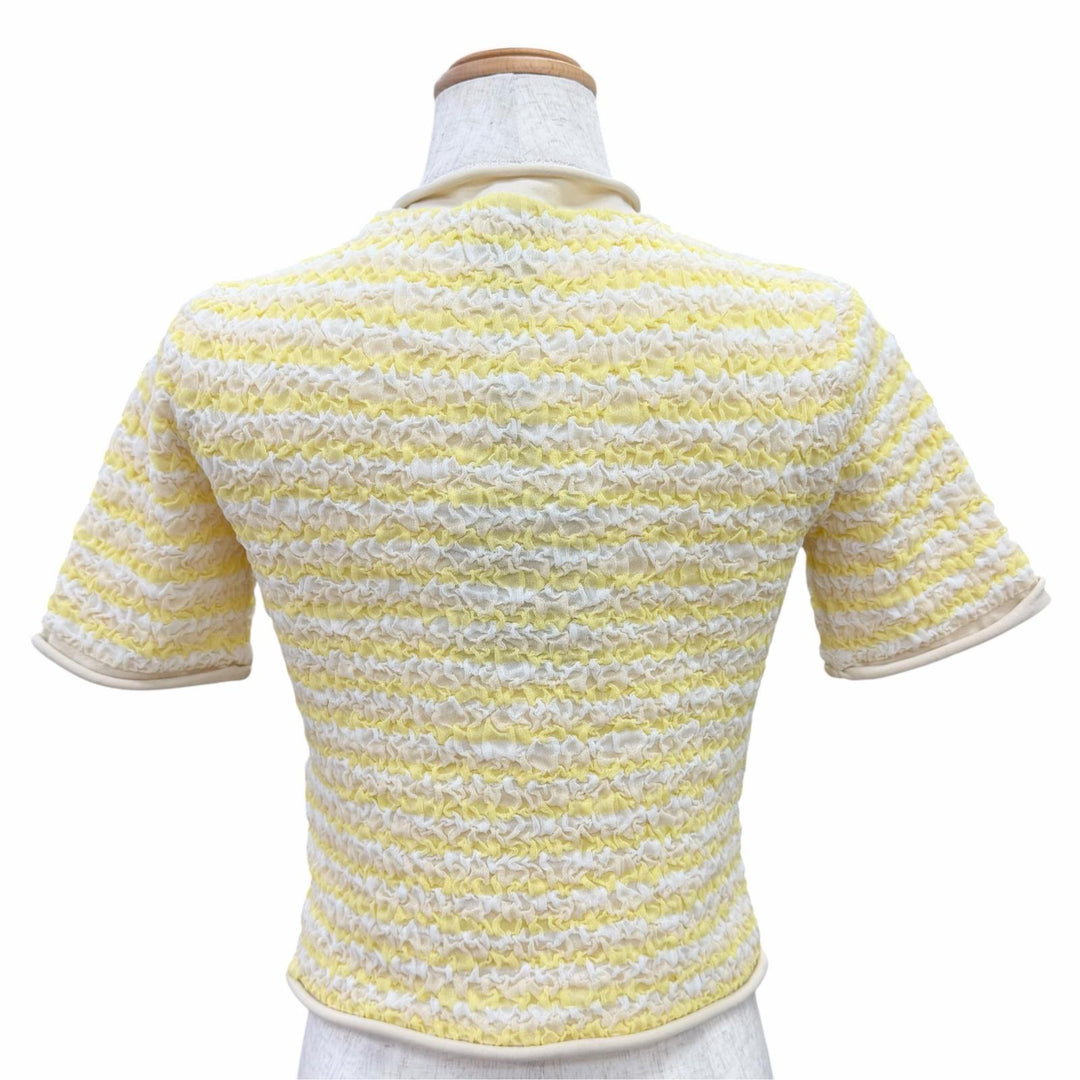 Pristine LOUIS VUITTON tops Monogram tag, border pattern, crinkle knit, XS