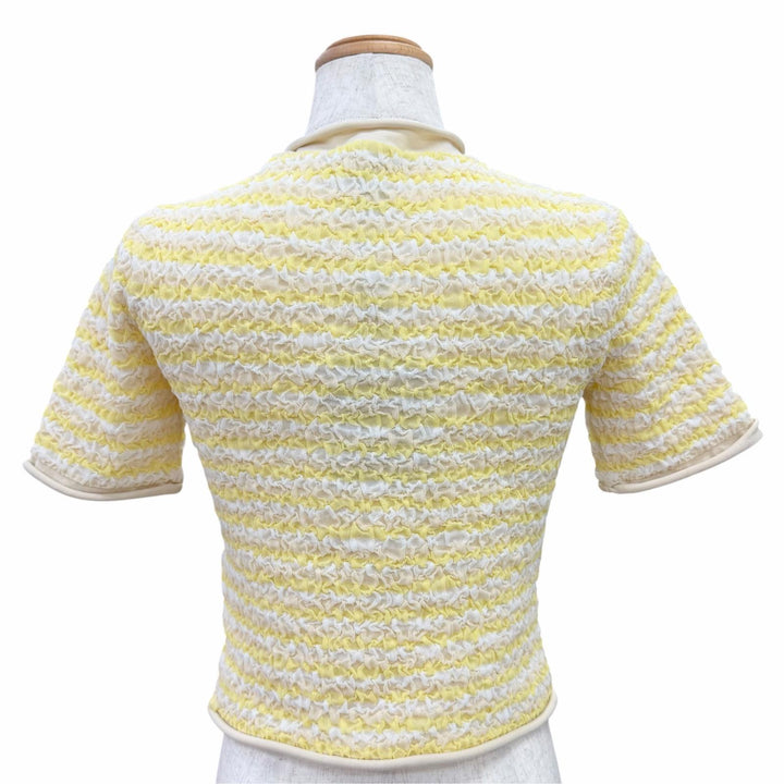 Pristine LOUIS VUITTON tops Monogram tag, border pattern, crinkle knit, XS