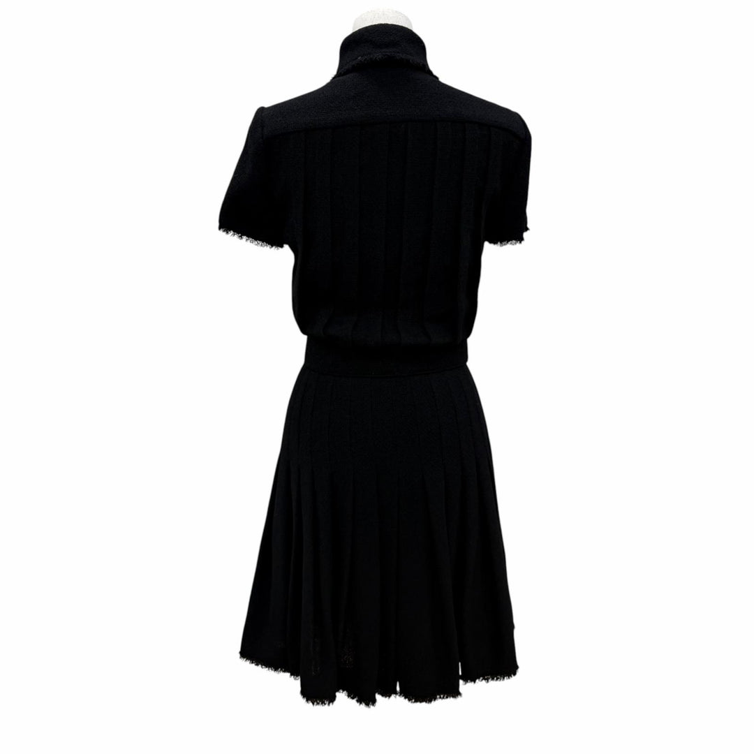 Excellent CHANEL one piece COCO Mark button logo belt tweed black 34 07A P31961