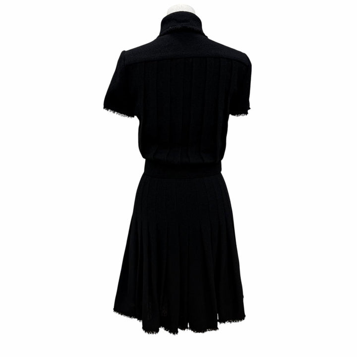 Excellent CHANEL one piece COCO Mark button logo belt tweed black 34 07A P31961