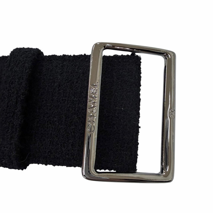 Excellent CHANEL one piece COCO Mark button logo belt tweed black 34 07A P31961