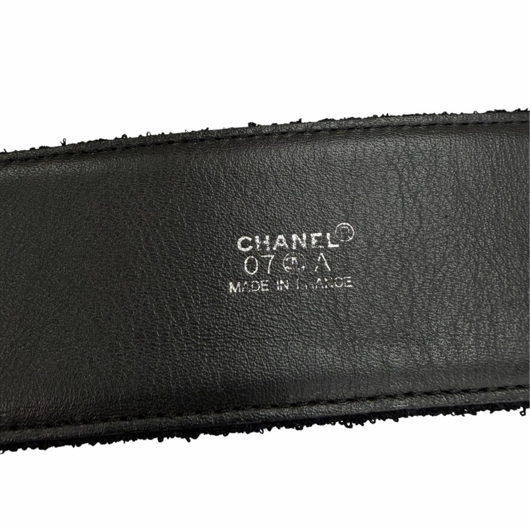 Excellent CHANEL one piece COCO Mark button logo belt tweed black 34 07A P31961