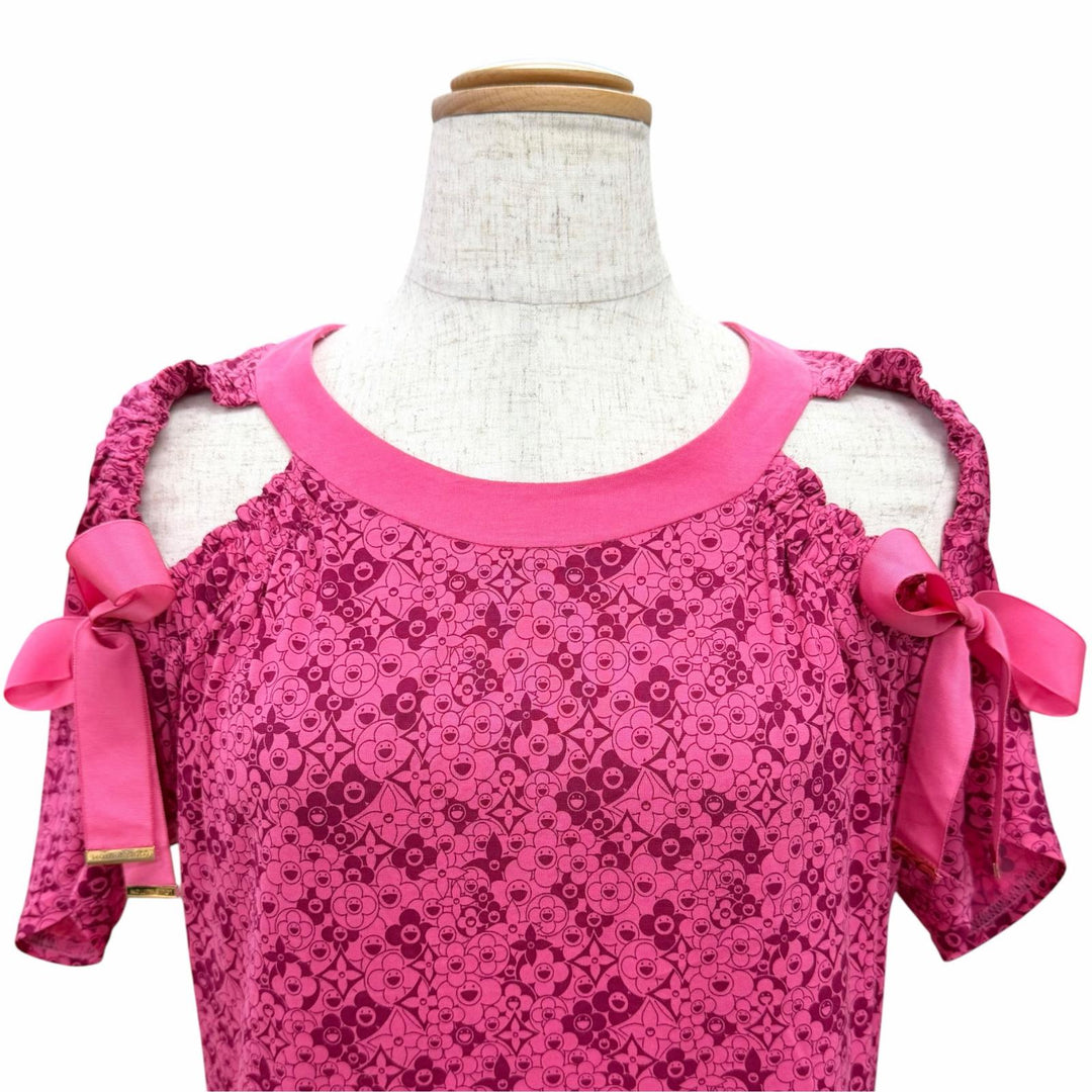 Pristine LOUIS VUITTON MURAKAMI Cosmic Blossom Ribbon-Detailed Top pink S
