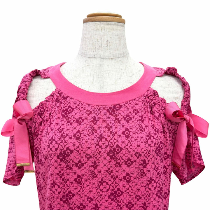 Pristine LOUIS VUITTON MURAKAMI Cosmic Blossom Ribbon-Detailed Top pink S