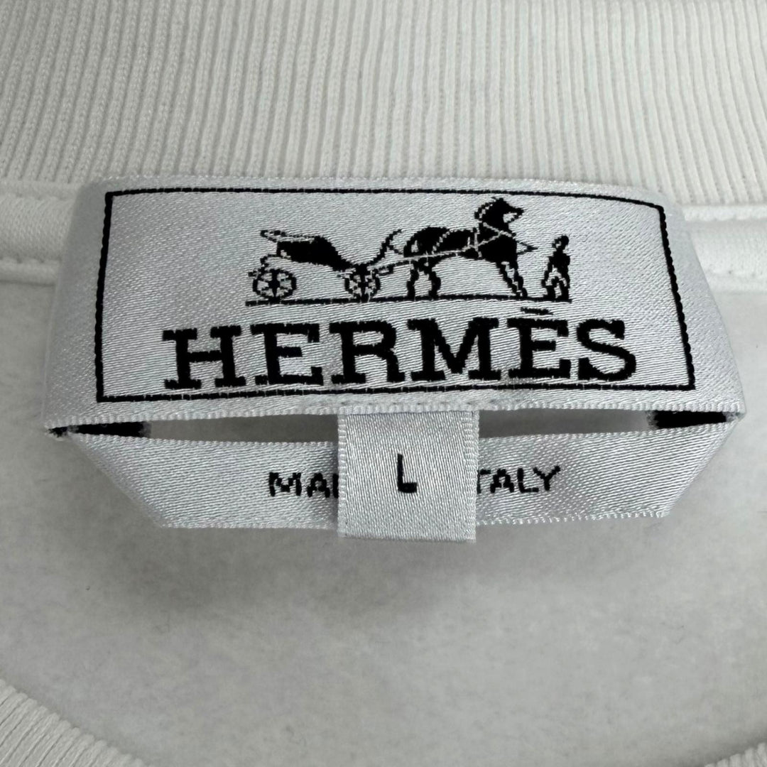 Excellent HERMES sweat Surprise Box Horse Print white cotton mens L