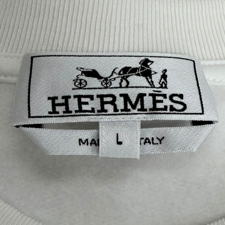 Excellent HERMES sweat Surprise Box Horse Print white cotton mens L