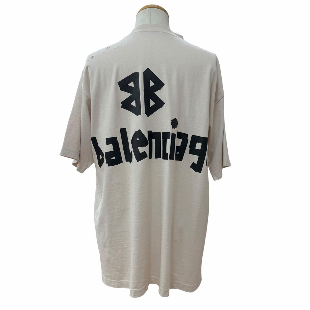 Excellent BALENCIAGA Short sleeve T-shirt Logo print Crew neck beige XS 739784