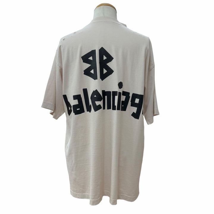 Excellent BALENCIAGA Short sleeve T-shirt Logo print Crew neck beige XS 739784