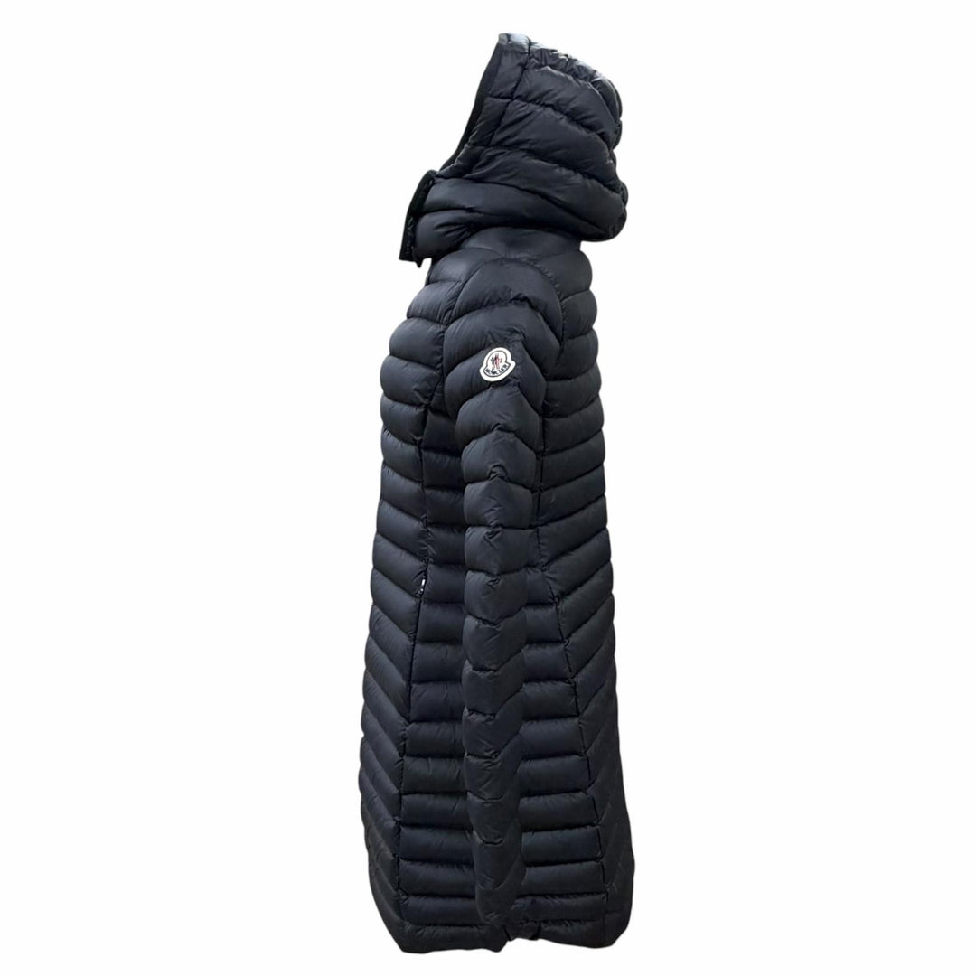 Pristine MONCLER down coat IGELONG Logo patch Hooded black Nylon Women 00