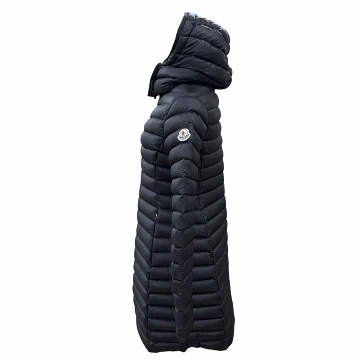 Pristine MONCLER down coat IGELONG Logo patch Hooded black Nylon Women 00