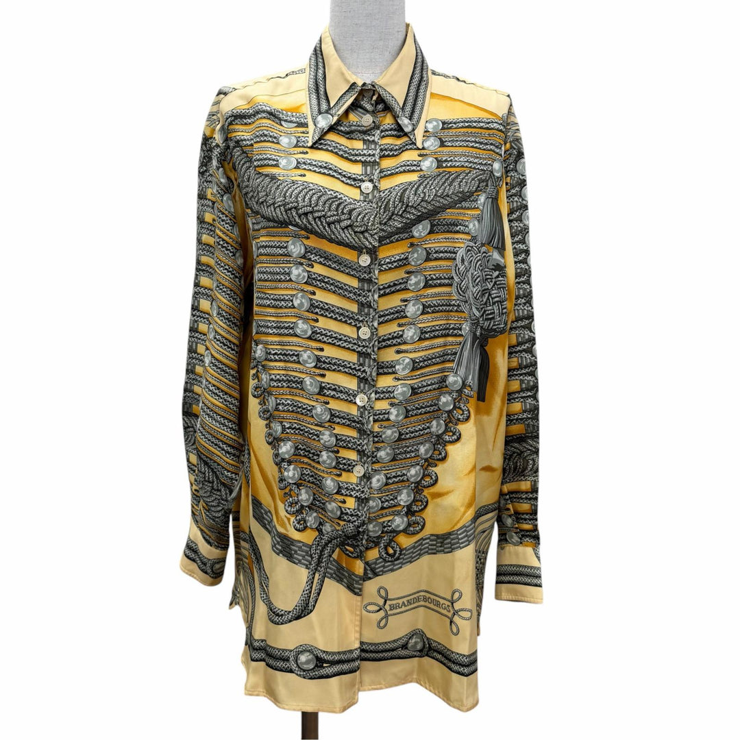 Very Good HERMES Long sleeve shirt BRANDEBOURGS Yellow silk 42