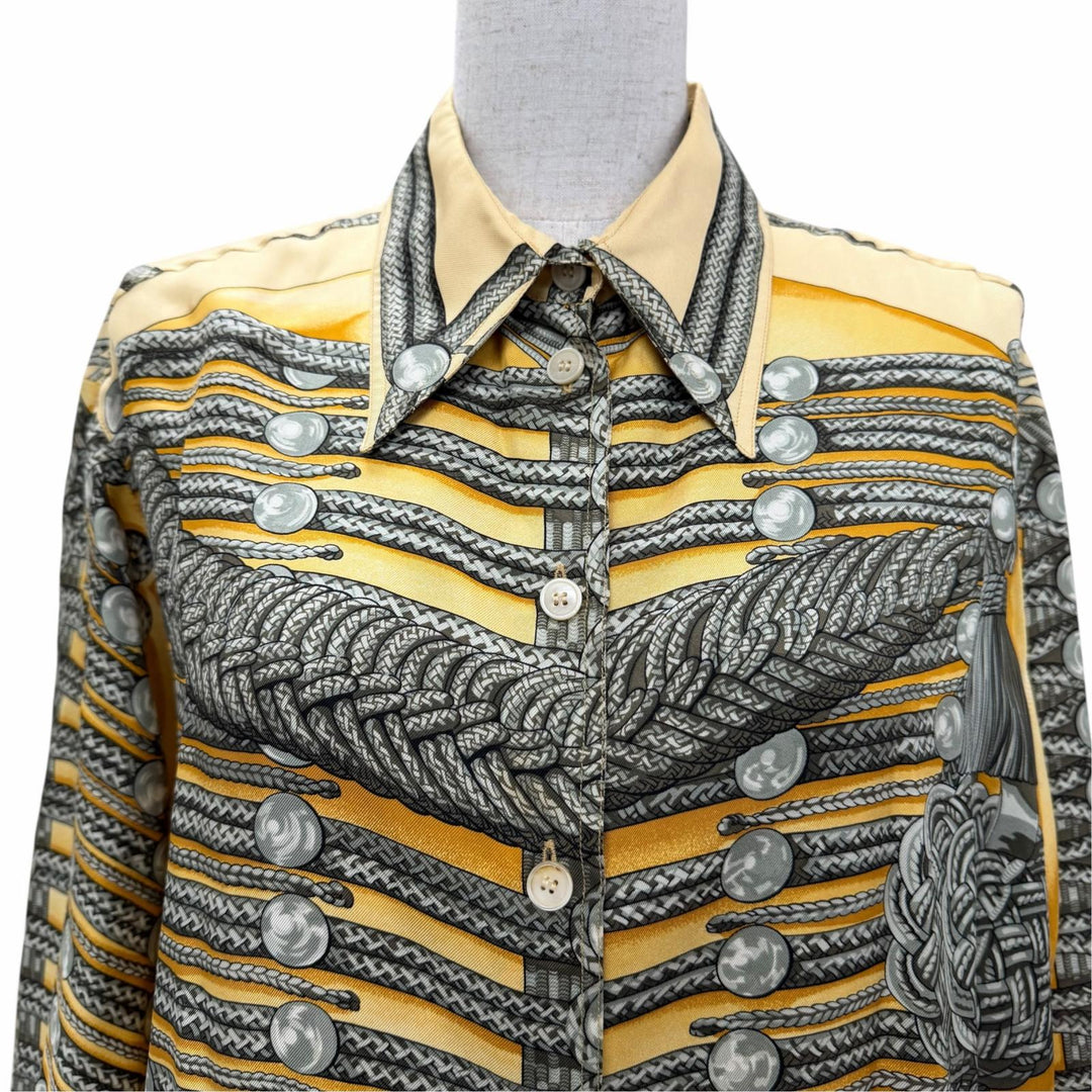 Very Good HERMES Long sleeve shirt BRANDEBOURGS Yellow silk 42