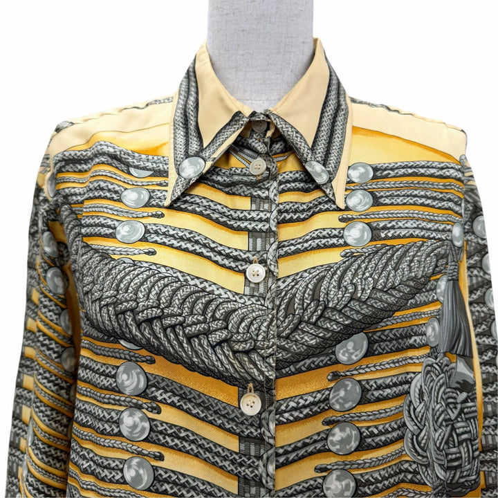Very Good HERMES Long sleeve shirt BRANDEBOURGS Yellow silk 42