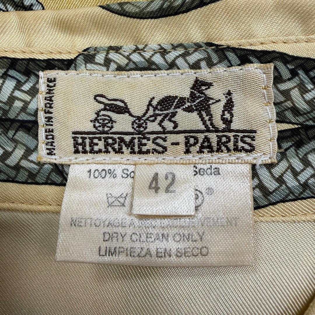 Very Good HERMES Long sleeve shirt BRANDEBOURGS Yellow silk 42