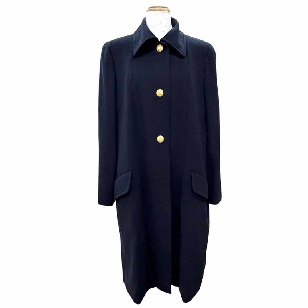 Excellent CHANEL coat Coco Gold Button Long Dark navy cashmere FR 38 96A P08340