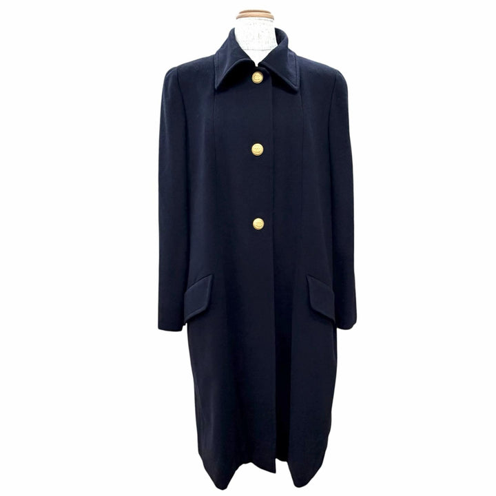 Excellent CHANEL coat Coco Gold Button Long Dark navy cashmere FR 38 96A P08340