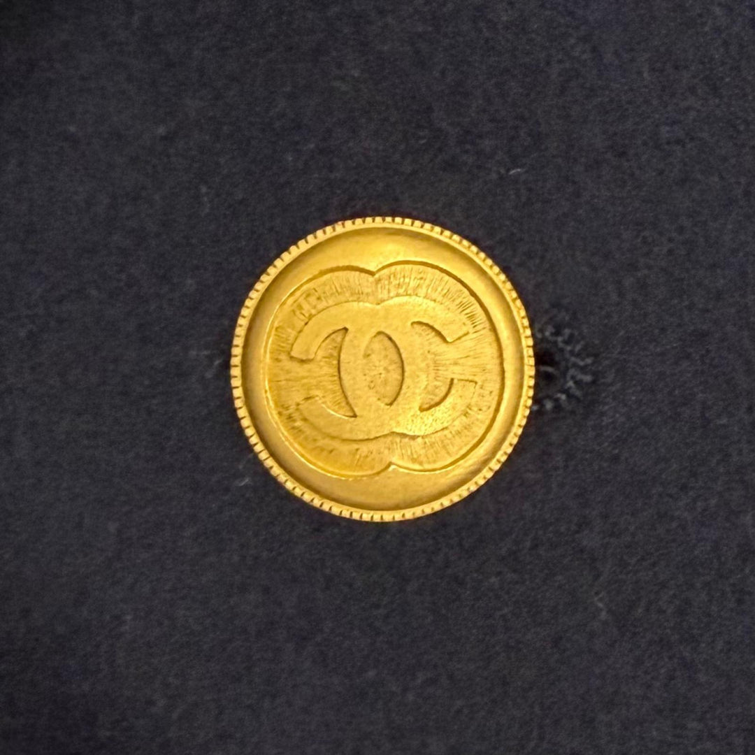 Excellent CHANEL coat Coco Gold Button Long Dark navy cashmere FR 38 96A P08340