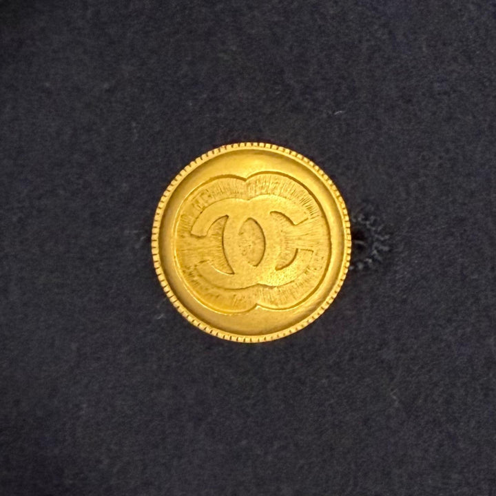 Excellent CHANEL coat Coco Gold Button Long Dark navy cashmere FR 38 96A P08340
