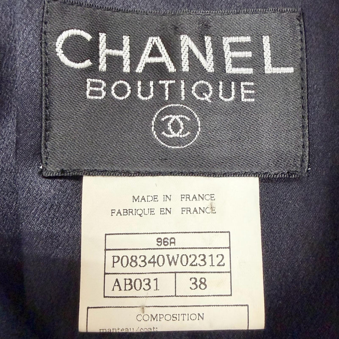 Excellent CHANEL coat Coco Gold Button Long Dark navy cashmere FR 38 96A P08340