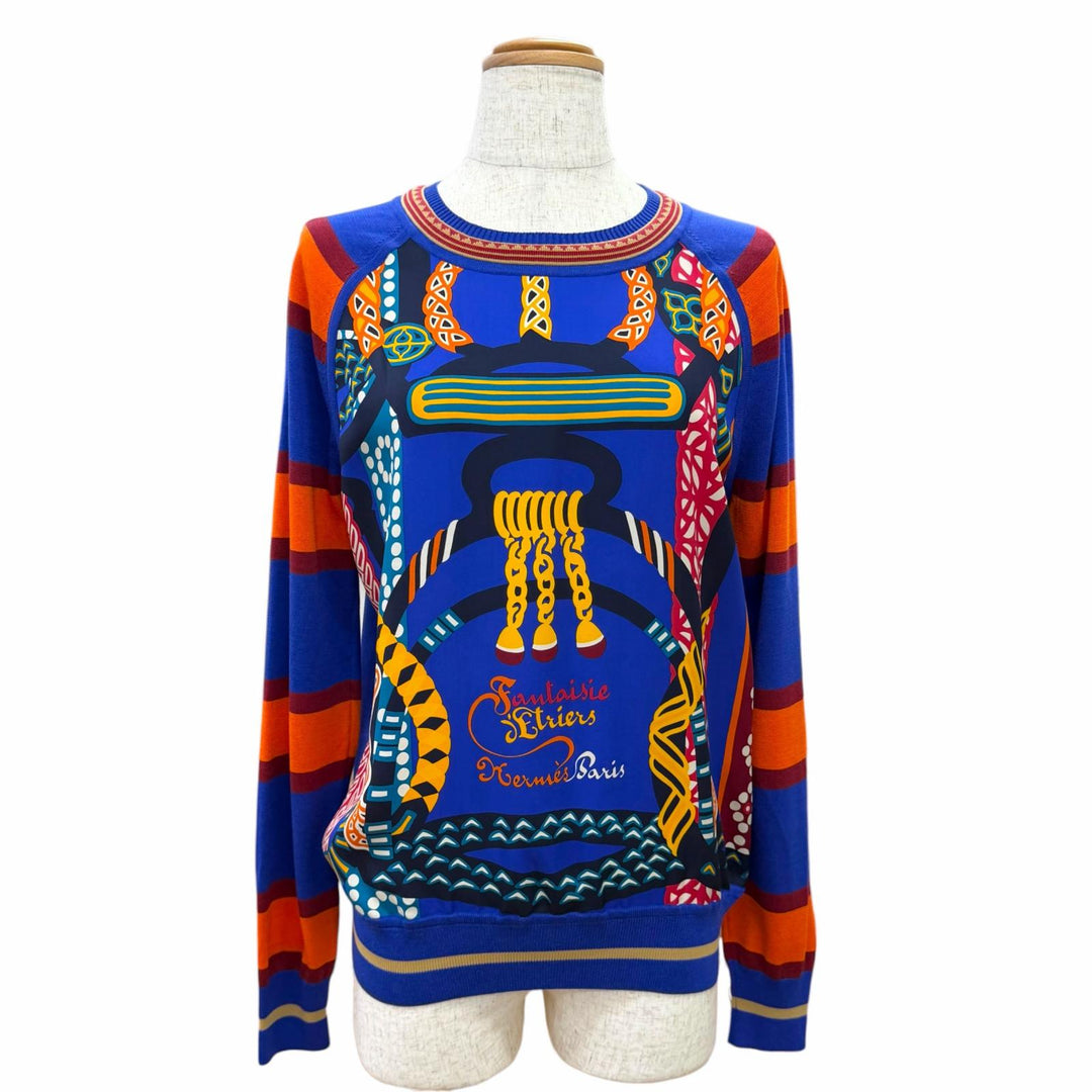 Pristine HERMES Fantasy Detrier Twillaine Knit Top multicolor silk 34 3E2823DQ