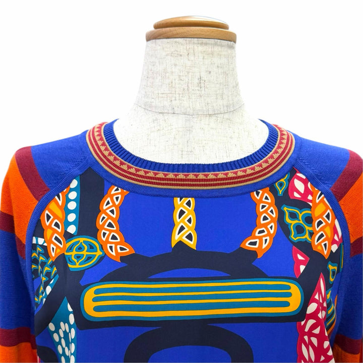 Pristine HERMES Fantasy Detrier Twillaine Knit Top multicolor silk 34 3E2823DQ