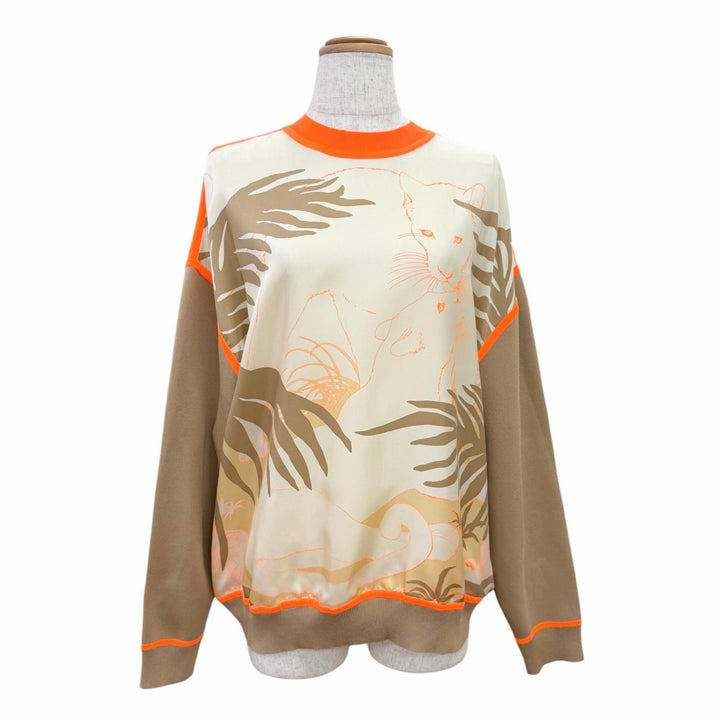 Pristine HERMES Jungle Love Twill Laine Long Sleeve Knit Brown silk 38 2H2820DR