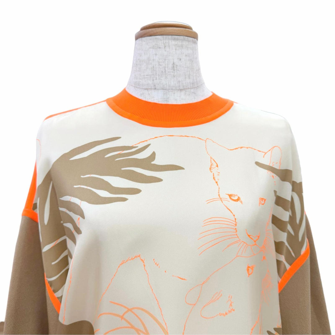 Pristine HERMES Jungle Love Twill Laine Long Sleeve Knit Brown silk 38 2H2820DR