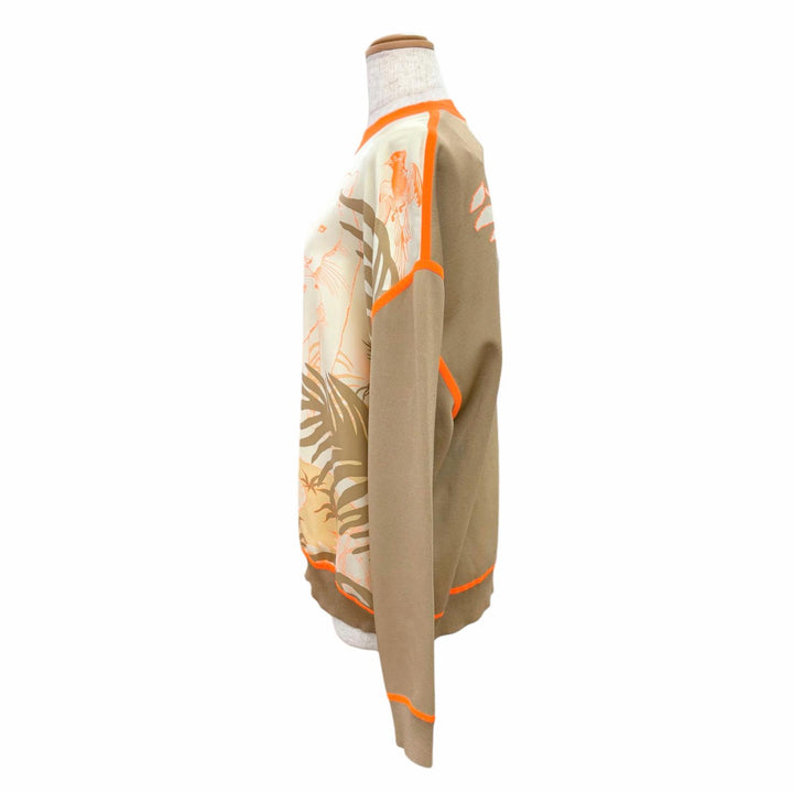 Pristine HERMES Jungle Love Twill Laine Long Sleeve Knit Brown silk 38 2H2820DR