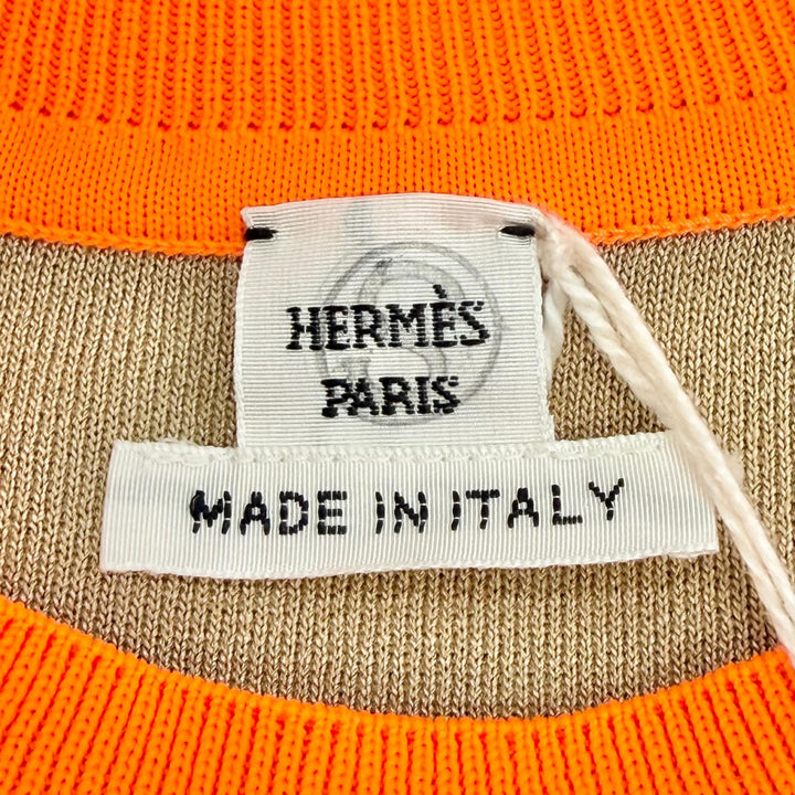 Pristine HERMES Jungle Love Twill Laine Long Sleeve Knit Brown silk 38 2H2820DR