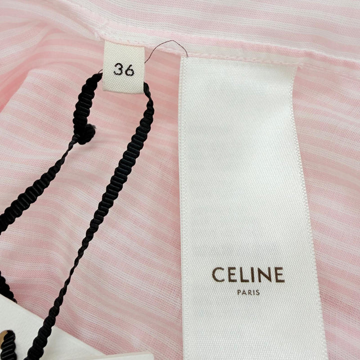Pristine CELINE Long sleeve shirt Sulky embroidery stripes pink IT 36 2C523398F
