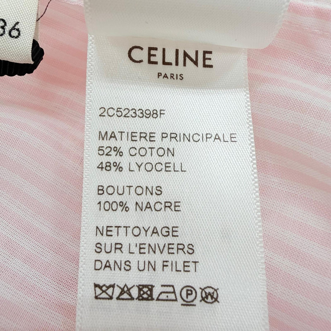 Pristine CELINE Long sleeve shirt Sulky embroidery stripes pink IT 36 2C523398F