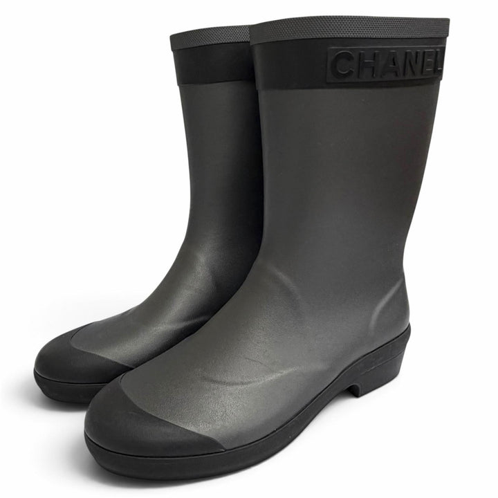 Great CHANEL short boots COCO Mark Side Logo Rain Boots black rubber 37 G34881
