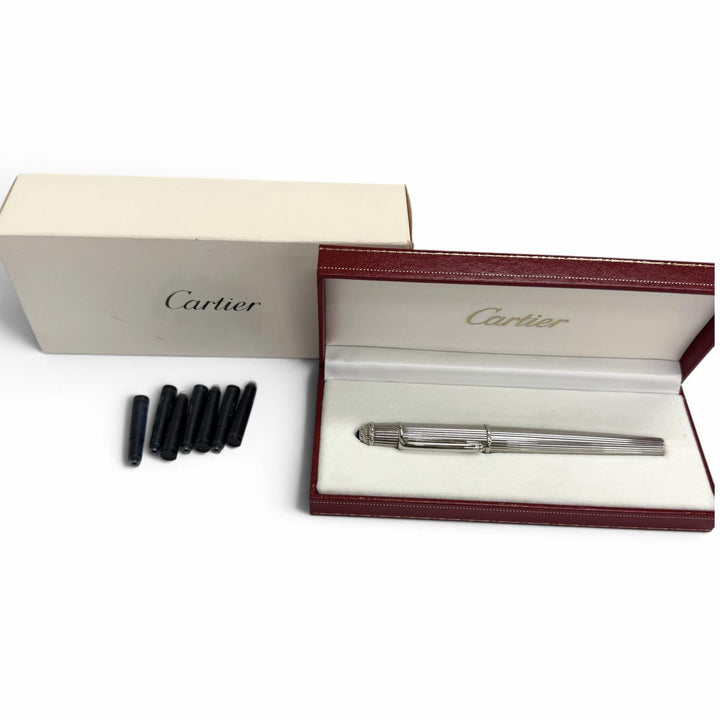 Excellent Cartier fountain pen Striped Pattern Silver 18K mens