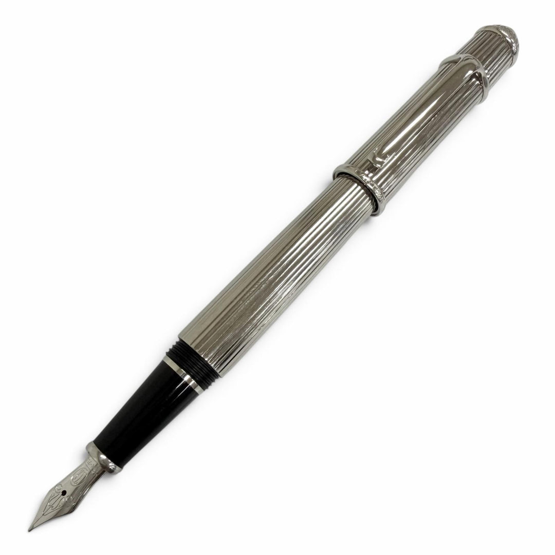 Excellent Cartier fountain pen Striped Pattern Silver 18K mens