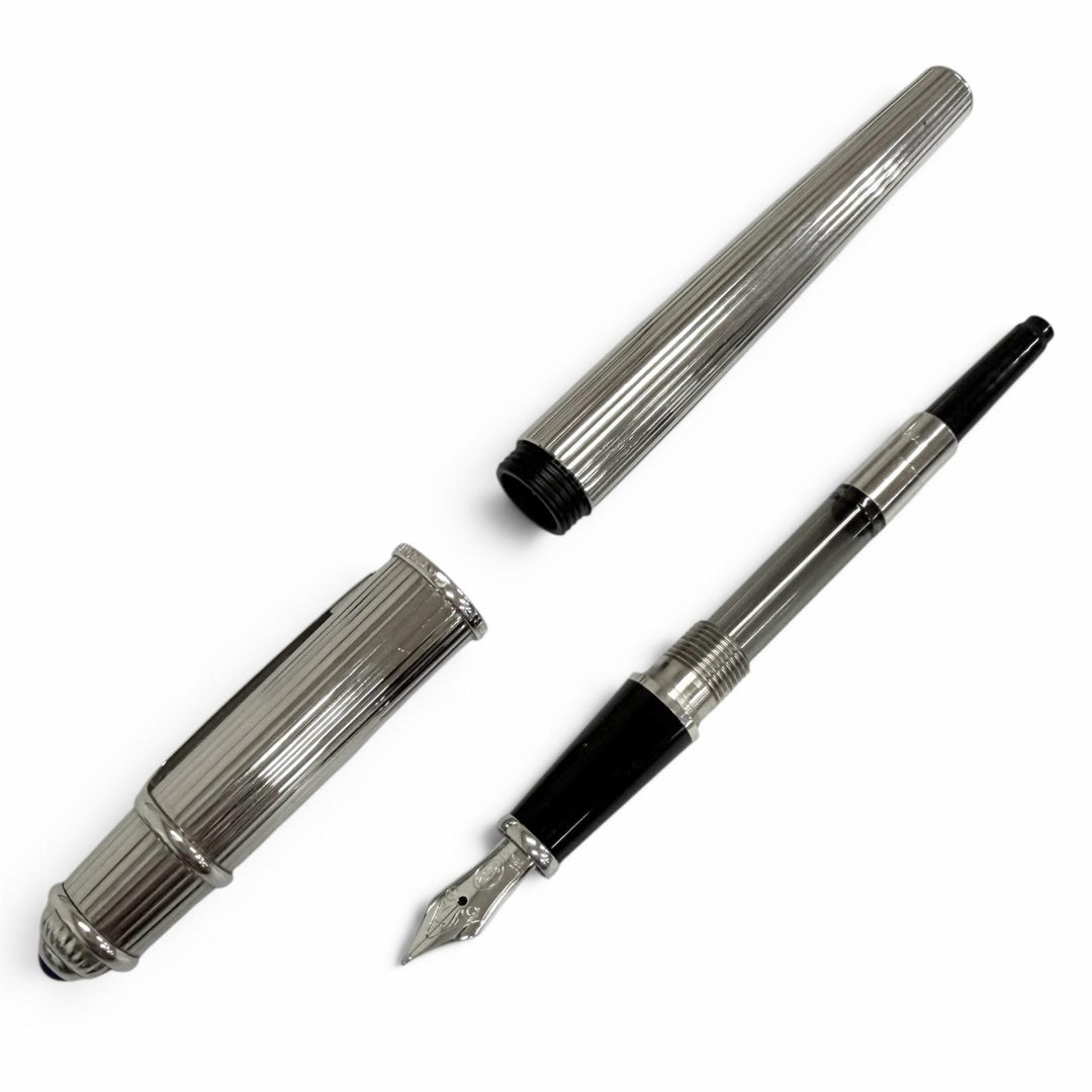 Excellent Cartier fountain pen Striped Pattern Silver 18K mens
