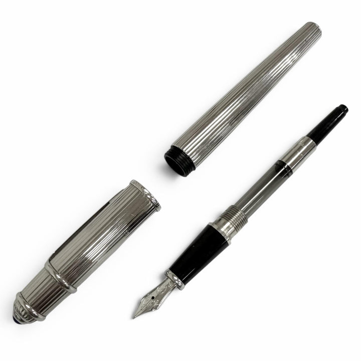 Excellent Cartier fountain pen Striped Pattern Silver 18K mens