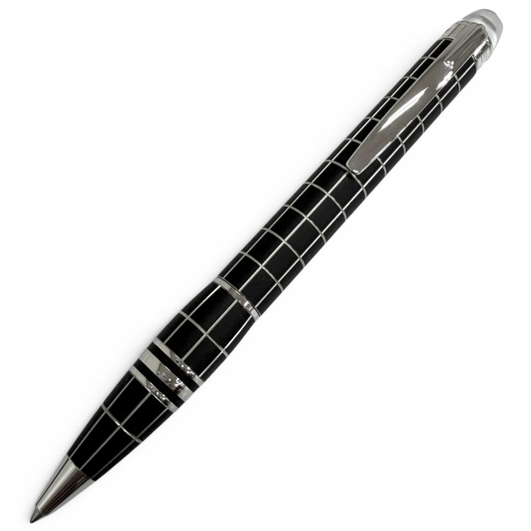 Great MONTBLANC Ballpoint pen Windowpane Twist Type Silver Metal Rubber