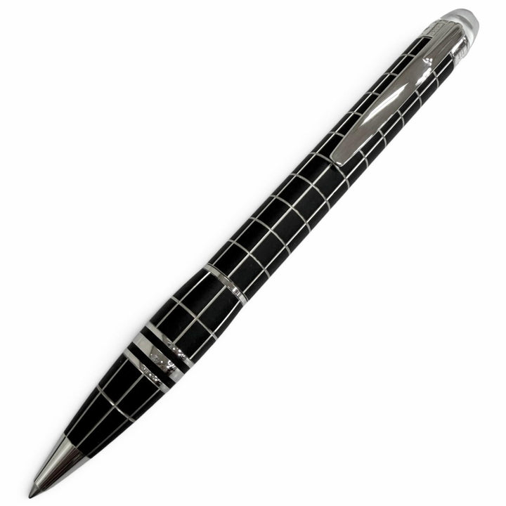 Great MONTBLANC Ballpoint pen Windowpane Twist Type Silver Metal Rubber
