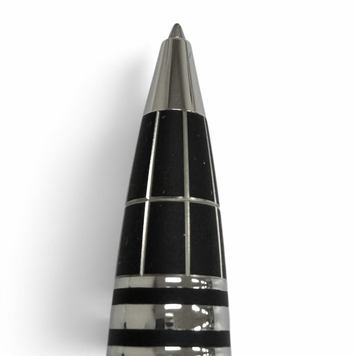 Great MONTBLANC Ballpoint pen Windowpane Twist Type Silver Metal Rubber