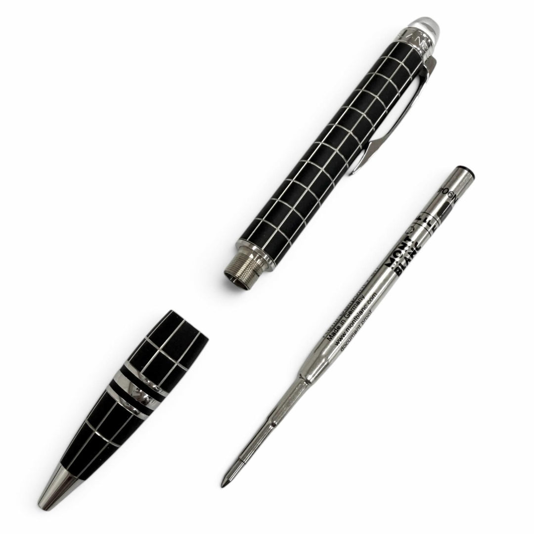 Great MONTBLANC Ballpoint pen Windowpane Twist Type Silver Metal Rubber