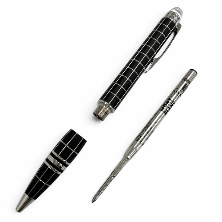 Great MONTBLANC Ballpoint pen Windowpane Twist Type Silver Metal Rubber