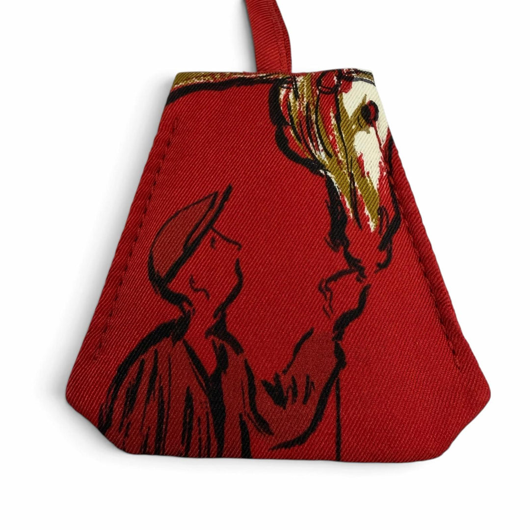 Excellent HERMES Clochette Necklace Mirror Pendant Accessory Red silk Women