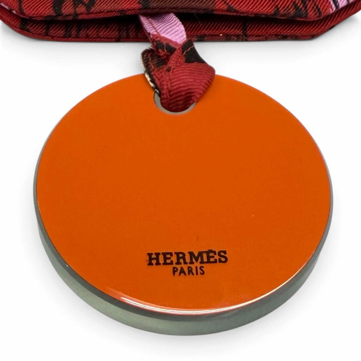 Excellent HERMES Clochette Necklace Mirror Pendant Accessory Red silk Women